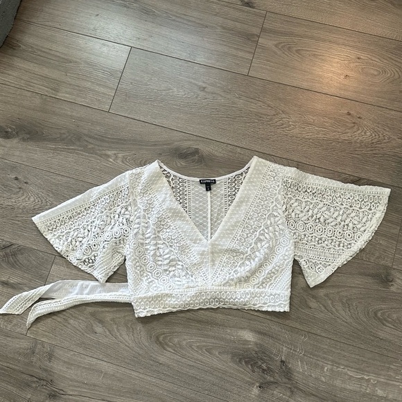 Express | White Lace, Tie Back Crop Top | Boho | Medium - Picture 7 of 7